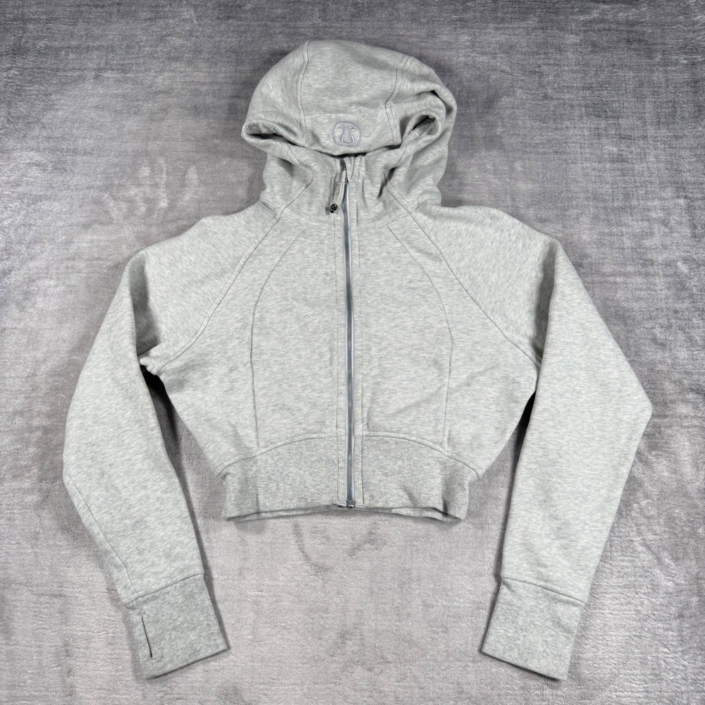 Lululemon Scuba Hoodie Womens 6 Grey Full Zip Cropped Heathered Sweatshirt